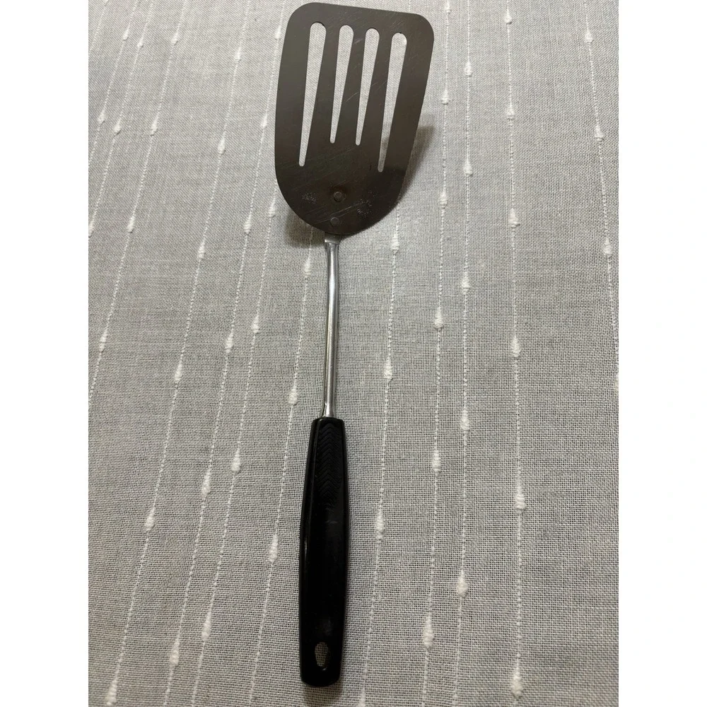 Vintage Foley USA Chrome-Plated Four Slotted Turner Spatula Black Handle